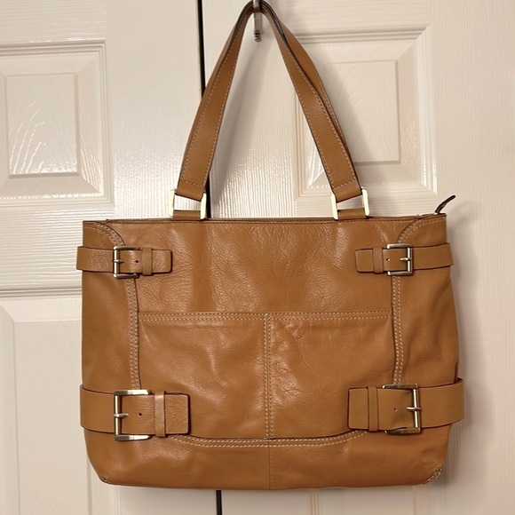 Michael Kors Golden Tan Leather Handbag Purse Tote - Picture 1 of 14